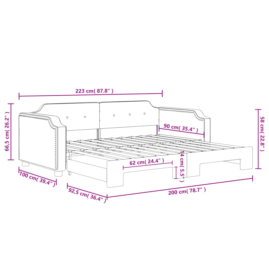 vidaXL Tagesbett Ausziehbar Schwarz 90x200 cm Stoff