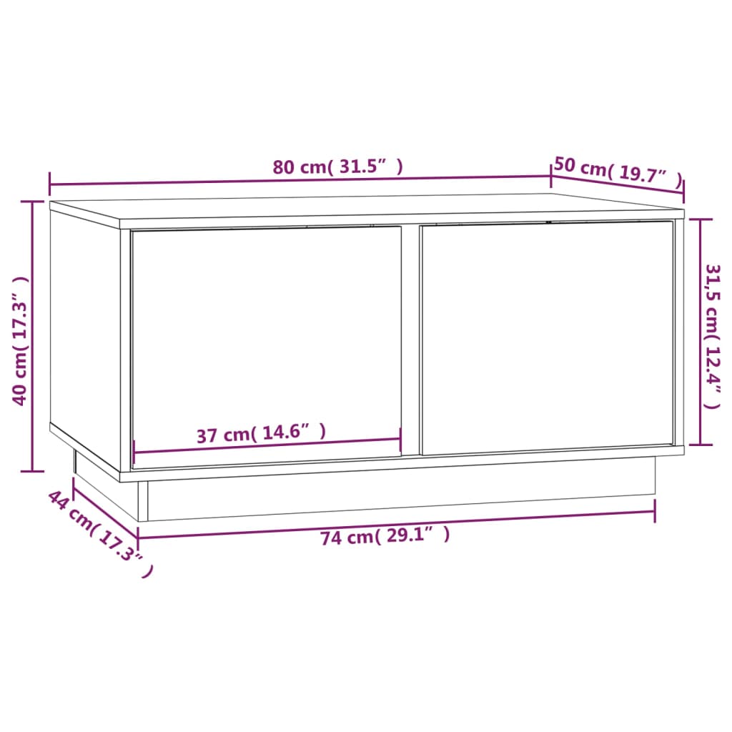 vidaXL Couchtisch Schwarz 80x50x40 cm Massivholz Kiefer