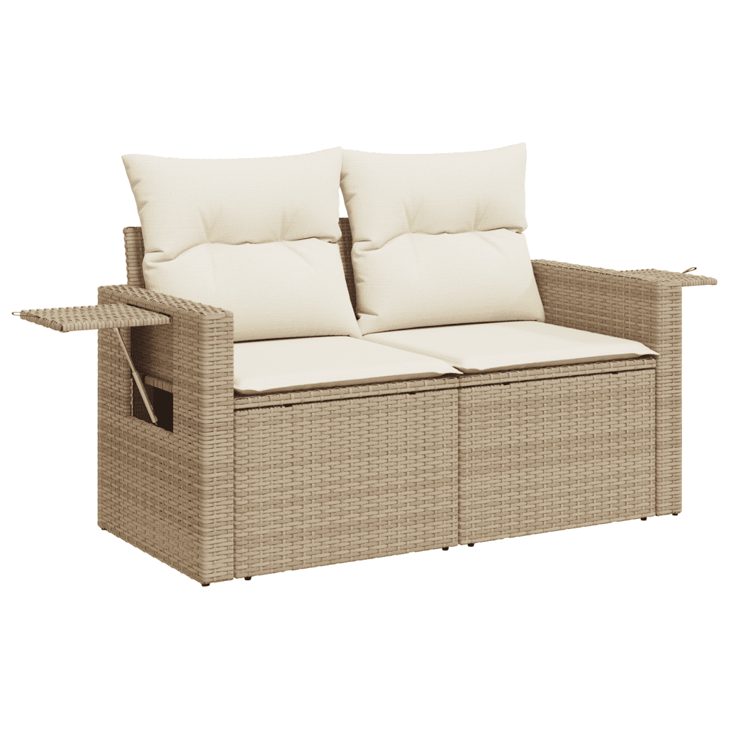 vidaXL 10-tlg. Garten-Sofagarnitur mit Kissen Beige Poly Rattan