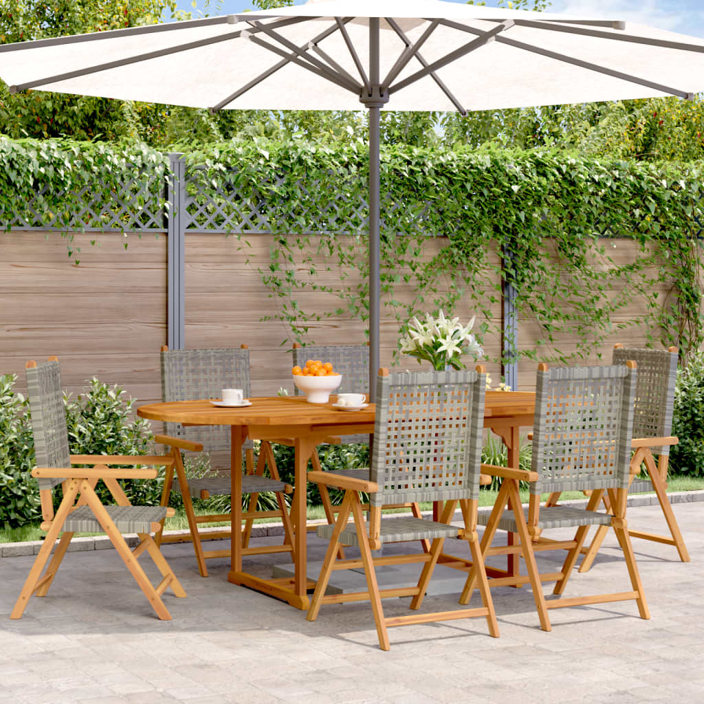 vidaXL 7-tlg. Garten-Essgruppe Poly Rattan und Massivholz Grau