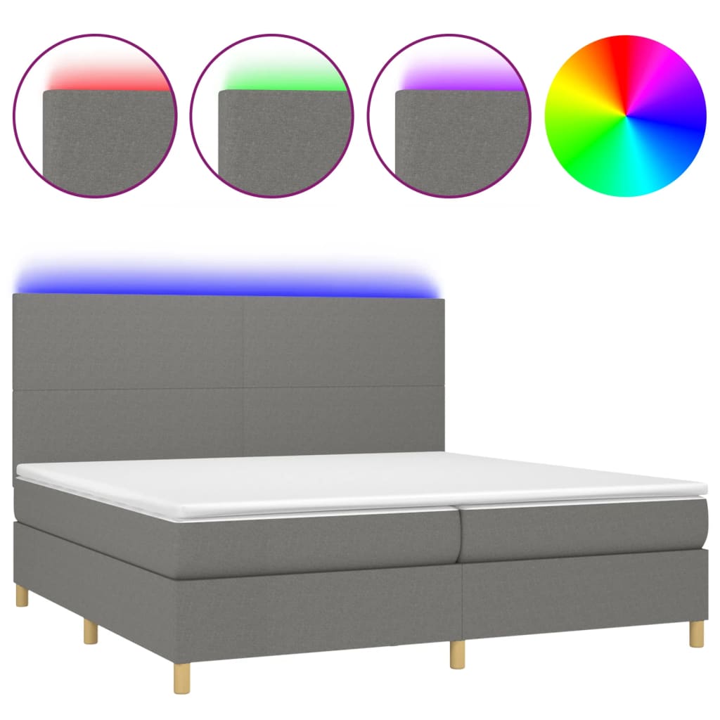 vidaXL Boxspringbett mit Matratze & LED Dunkelgrau 200x200 cm Stoff