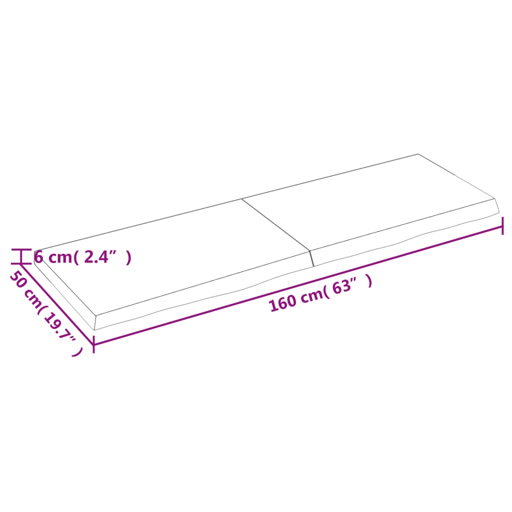 vidaXL Waschtischplatte 160x50x(2-6) cm Massivholz Unbehandelt