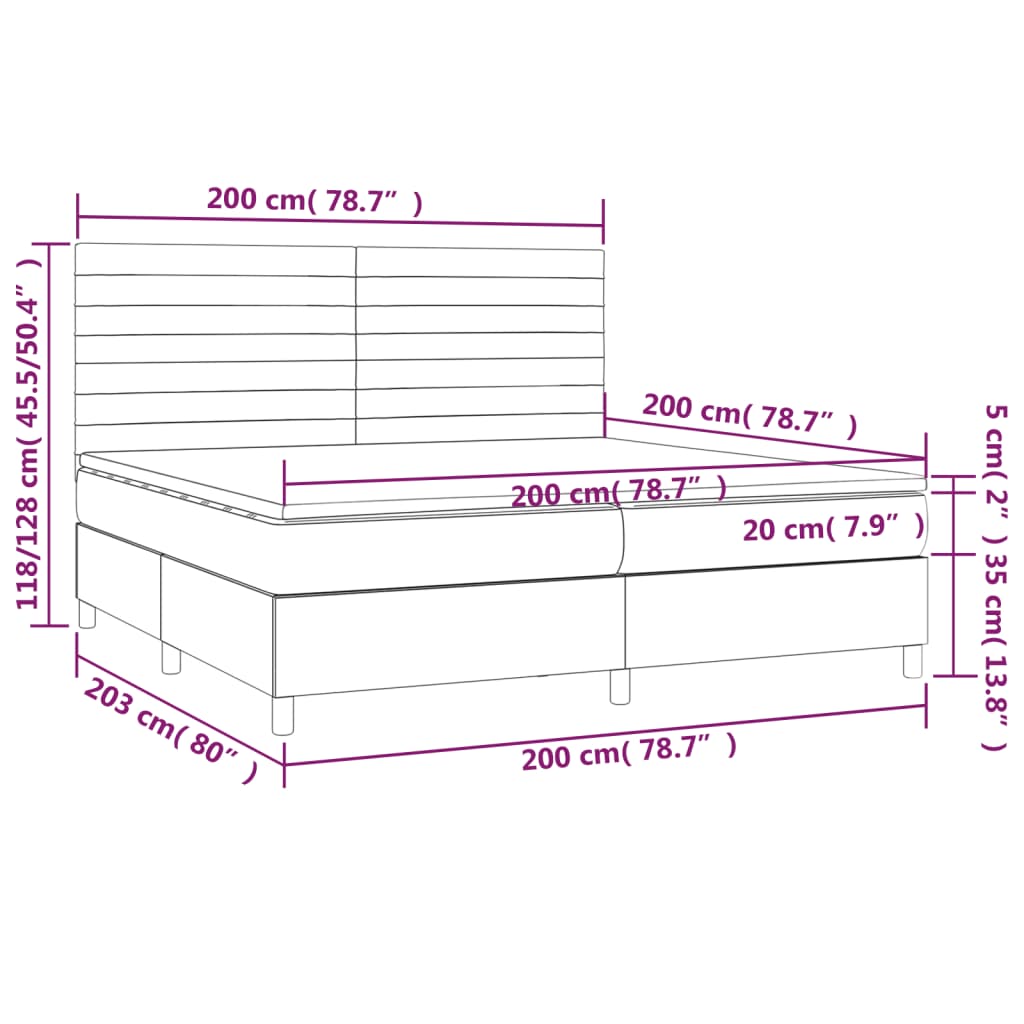 vidaXL Boxspringbett mit Matratze Hellgrau 200x200 cm Stoff