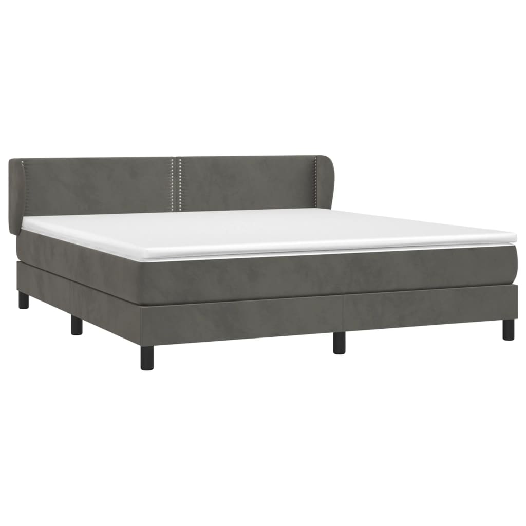 vidaXL Boxspringbett mit Matratze Dunkelgrau 180x200 cm Samt