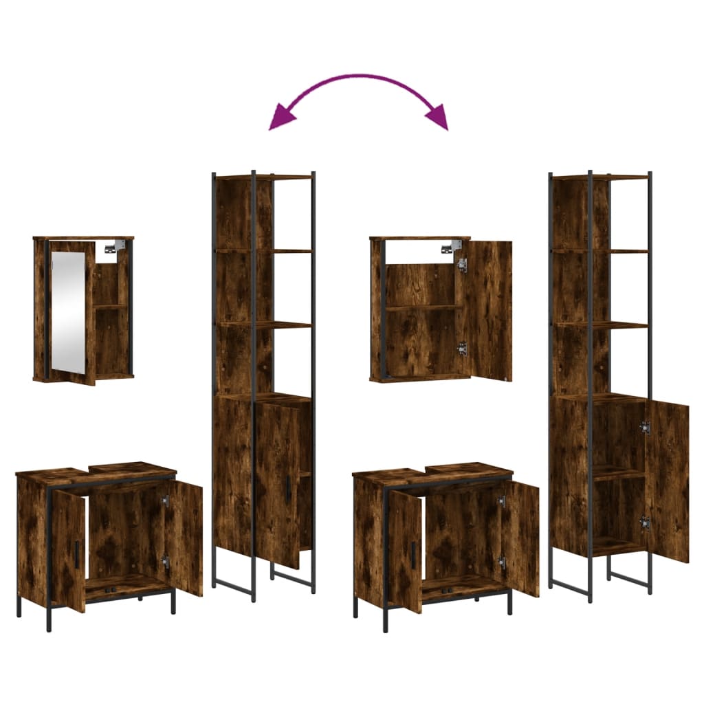 vidaXL 3-tlg. Badmöbel-Set Räuchereiche Holzwerkstoff