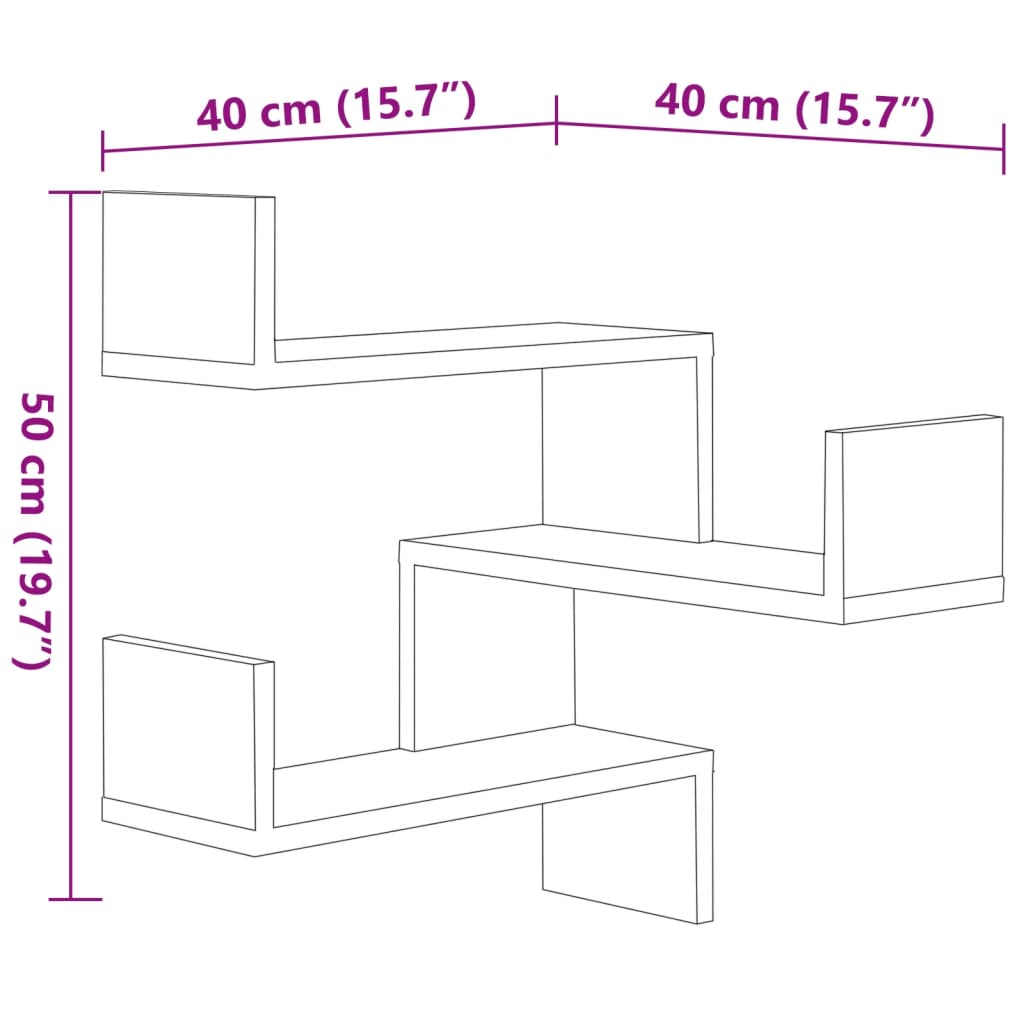 vidaXL Wand-Eckregale 2 Stk. Braun Eiche 40x40x50 cm Holzwerkstoff