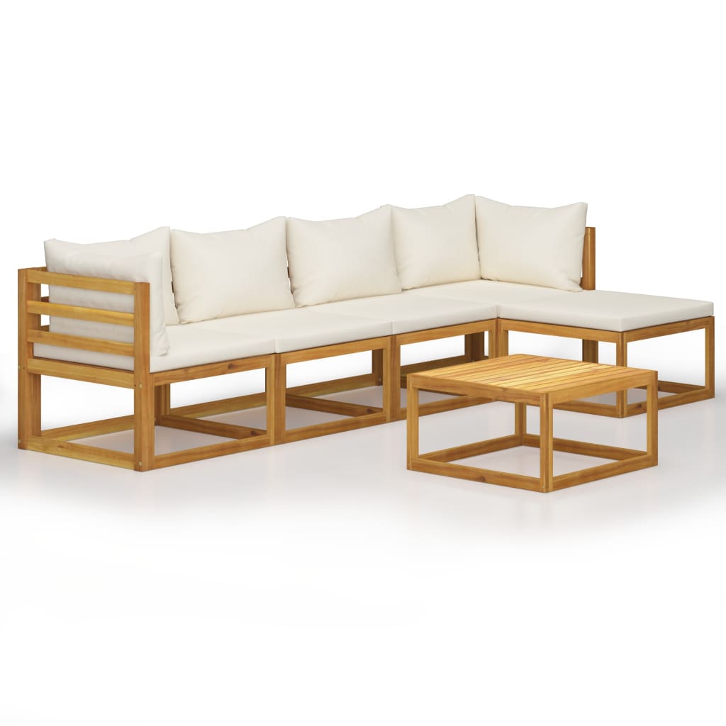 vidaXL 6-tlg. Garten-Lounge-Set mit Auflagen Creme Massivholz Akazie