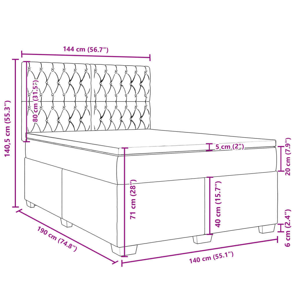 vidaXL Boxspringbett mit Matratze Dunkelgrün 140x190 cm Samt