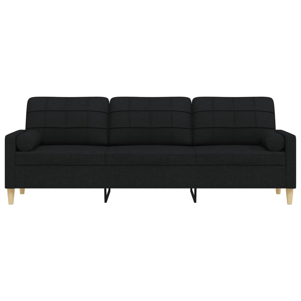 vidaXL Sofa 3-Sitzer mit Zierkissen Schwarz 210 cm Stoff