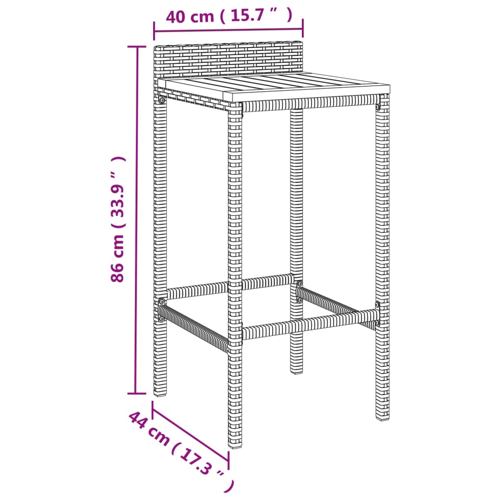 vidaXL 3-tlg. Gartenbar-Set Schwarz Poly Rattan & Massivholz Akazie