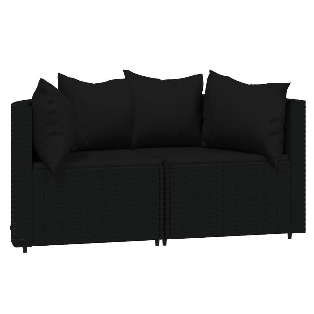 vidaXL 3-tlg. Garten-Lounge-Set mit Kissen Schwarz Poly Rattan