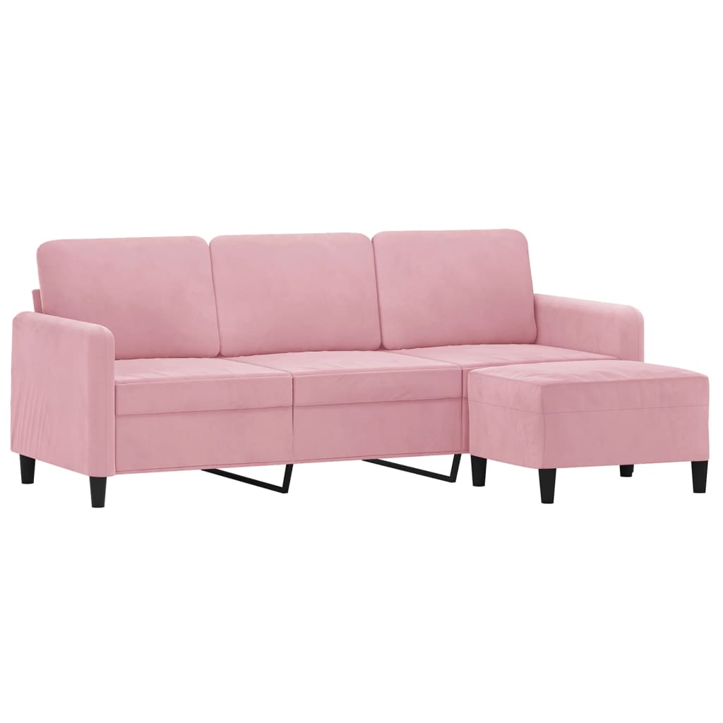 vidaXL 3-Sitzer-Sofa mit Hocker Rosa 180 cm Samt