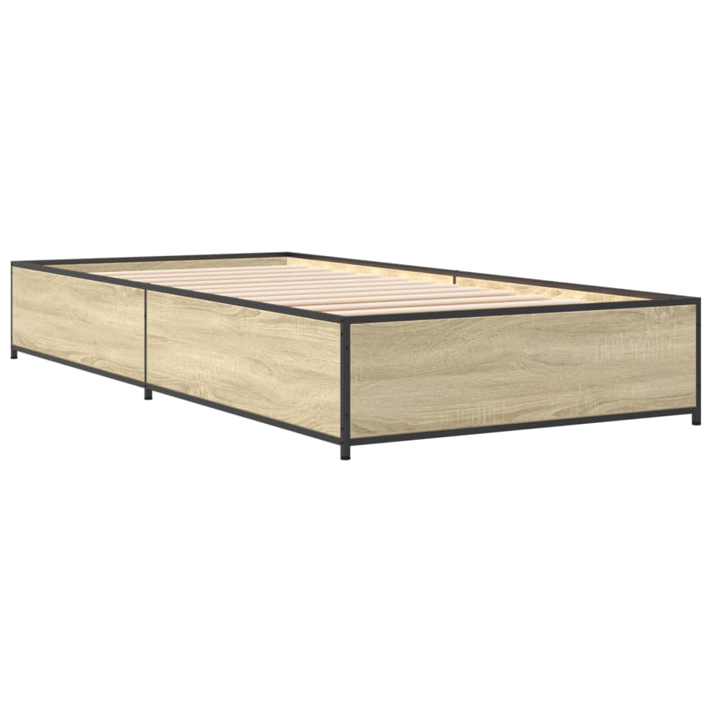 vidaXL Bettgestell Sonoma-Eiche 90x190 cm Holzwerkstoff und Metall