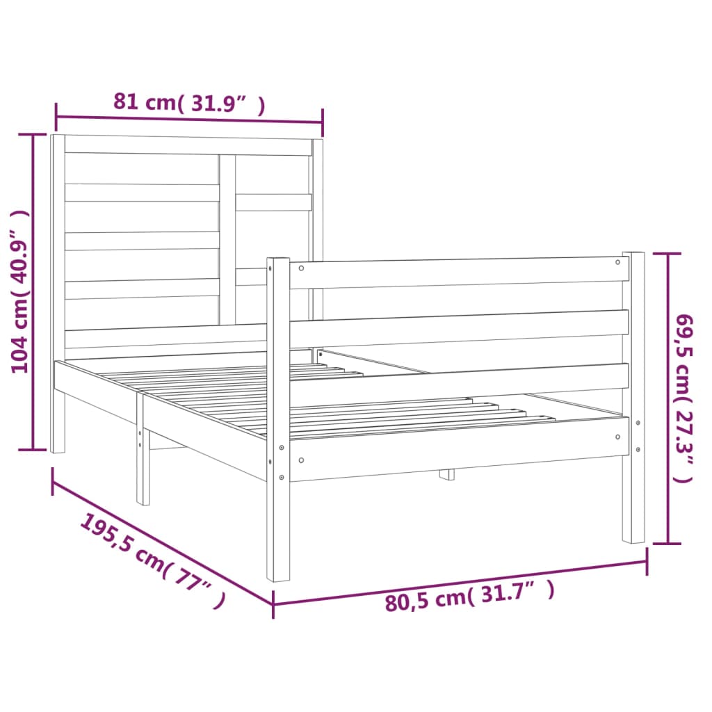 vidaXL Massivholzbett Weiß 75x190 cm