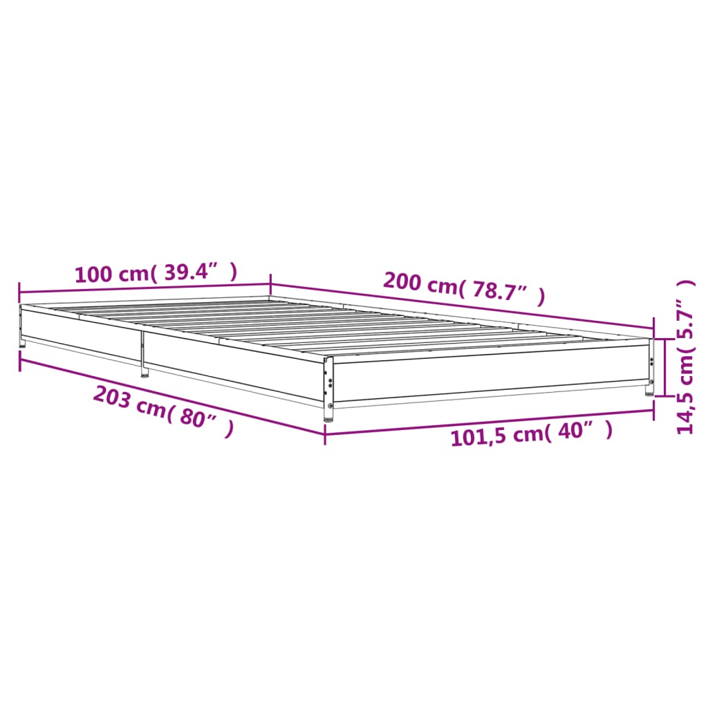 vidaXL Bettgestell Sonoma-Eiche 100x200 cm Holzwerkstoff und Metall