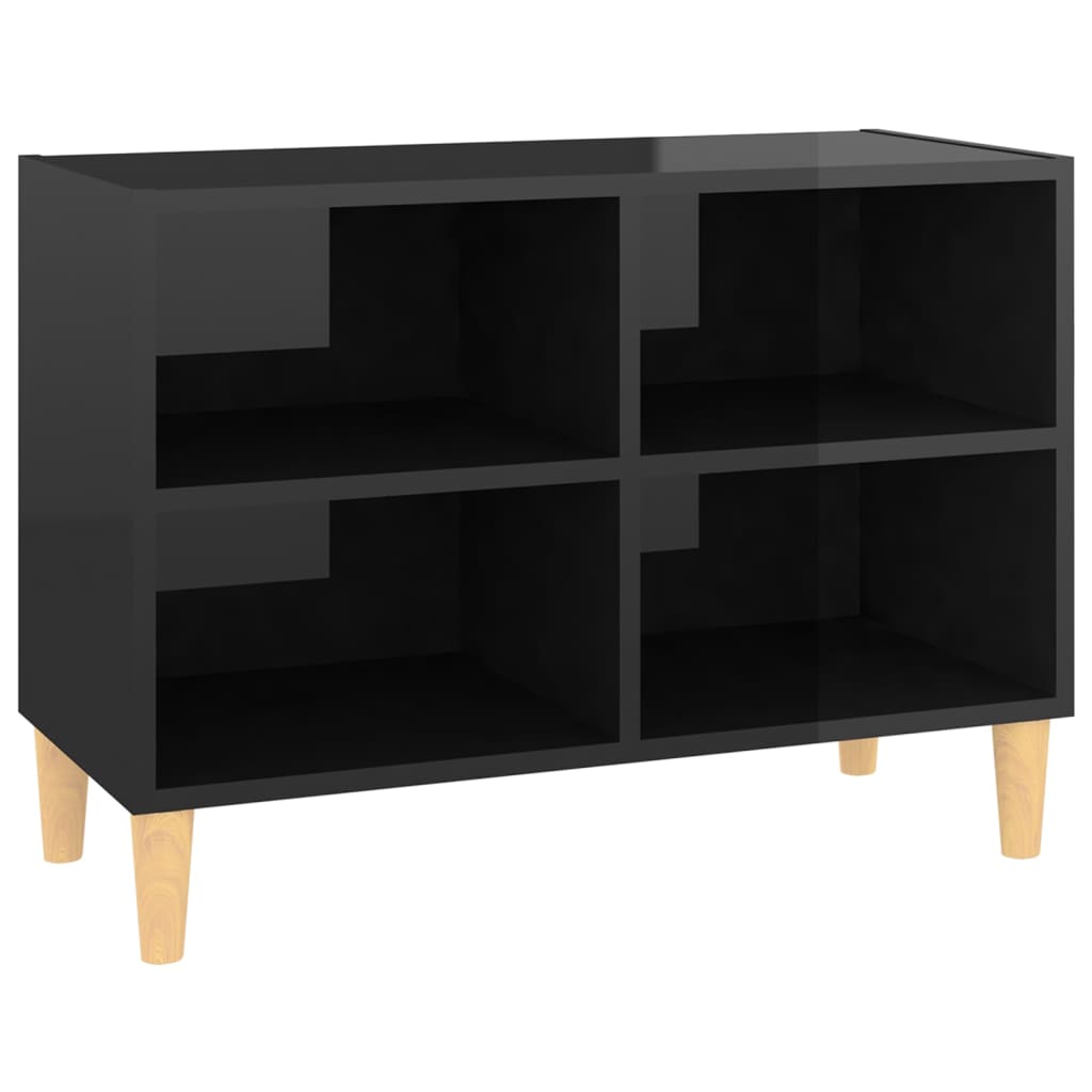 vidaXL TV-Schrank mit Massivholz-Beinen Hochglanz-Schwarz 69,5x30x50cm