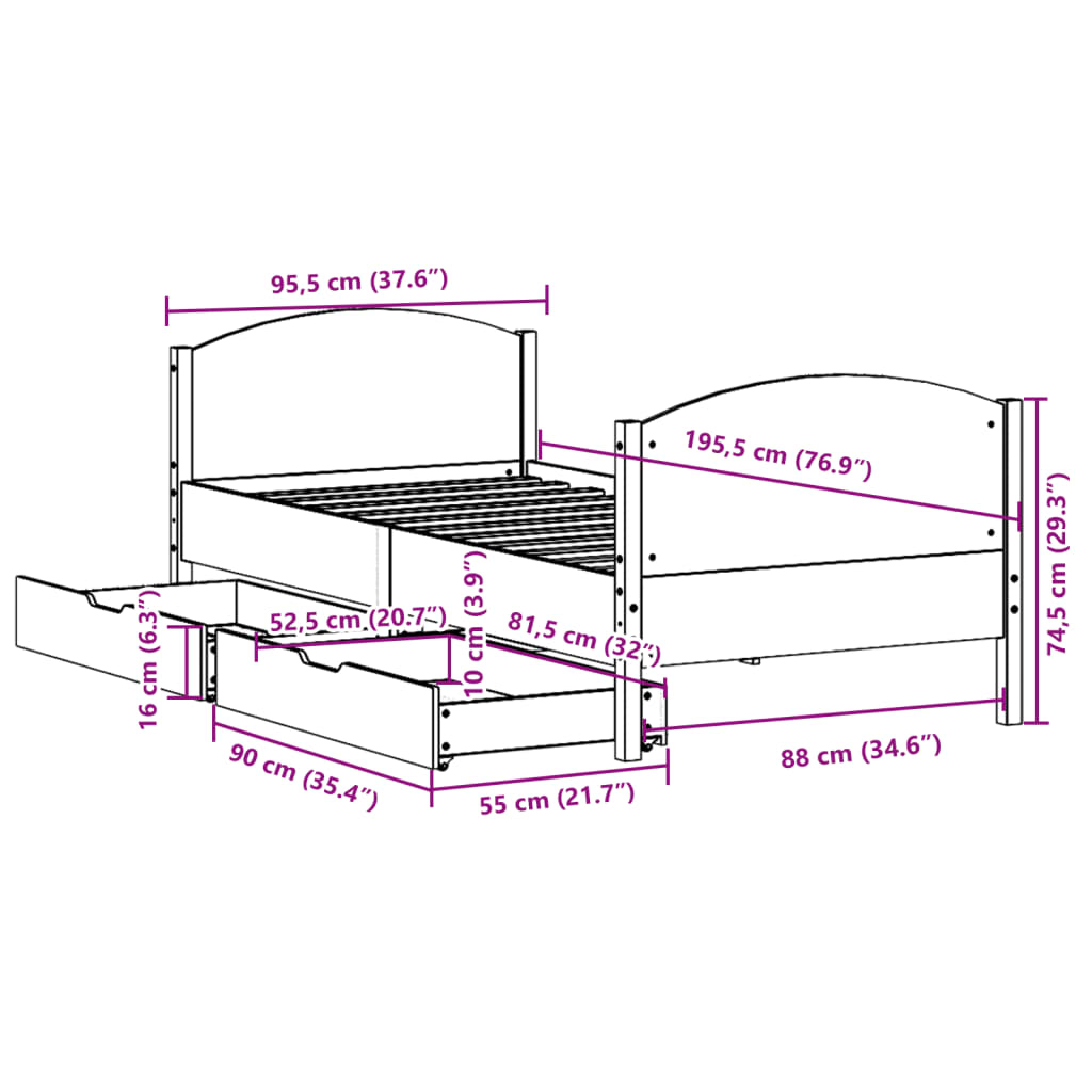 vidaXL Massivholzbett ohne Matratze Weiß 90x190 cm Kiefernholz