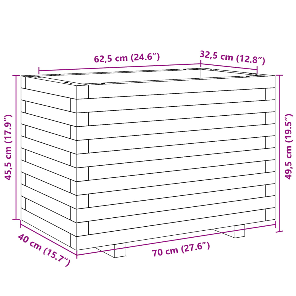 vidaXL Pflanzkübel Wachsbraun 70x40x49,5 cm Massivholz Kiefer