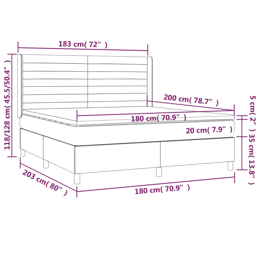 vidaXL Boxspringbett mit Matratze & LED Dunkelbraun 180x200 cm Stoff