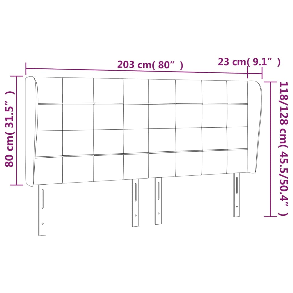 vidaXL Kopfteil mit Ohren Rosa 203x23x118/128 cm Samt