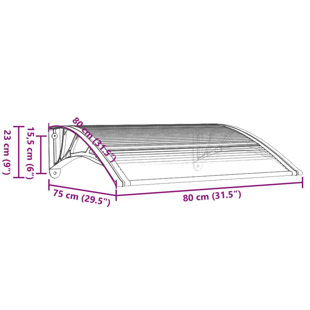 vidaXL Türvordach Grau und Transparent 80x75 cm Polycarbonat