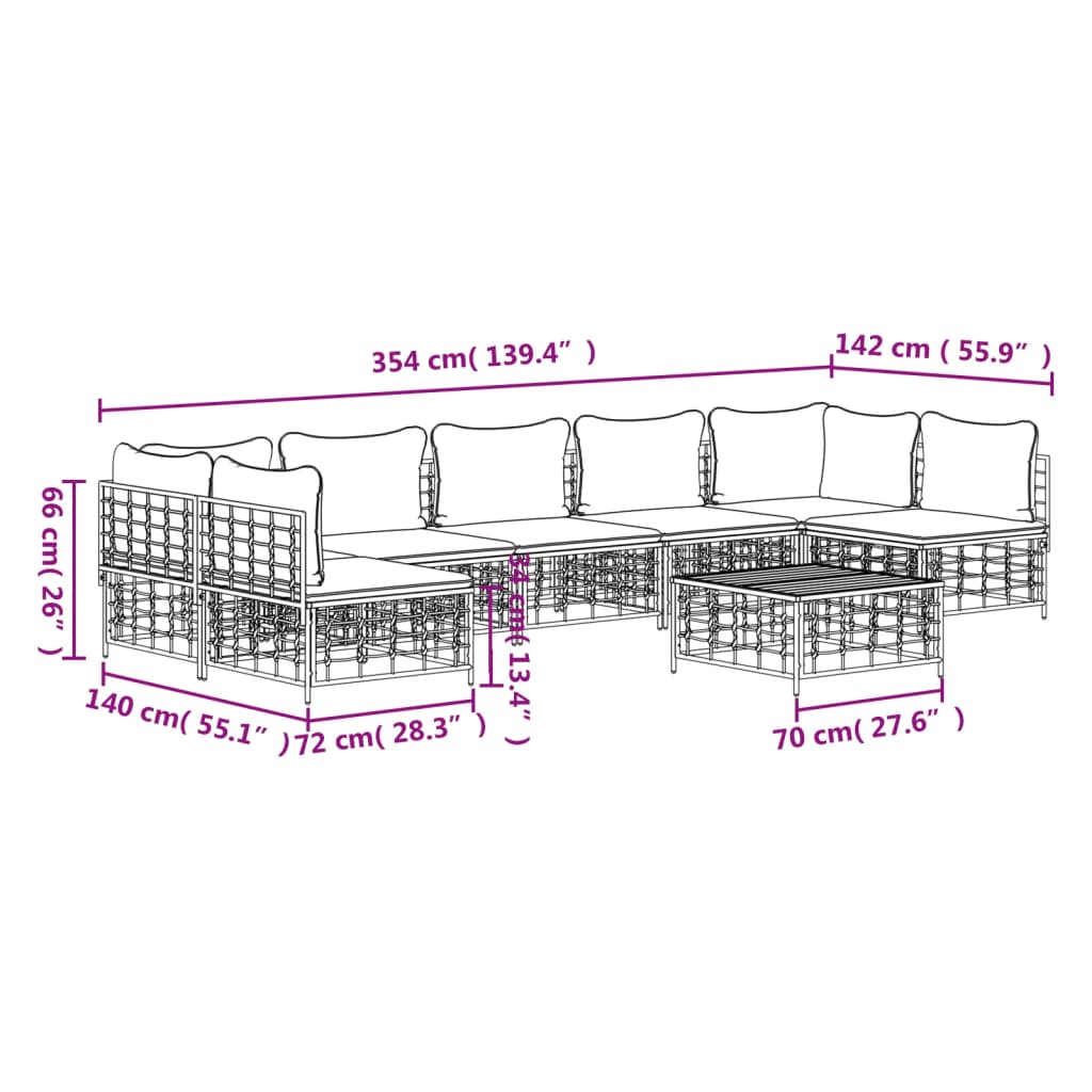 vidaXL 8-tlg. Garten-Lounge-Set mit Kissen Anthrazit Poly Rattan