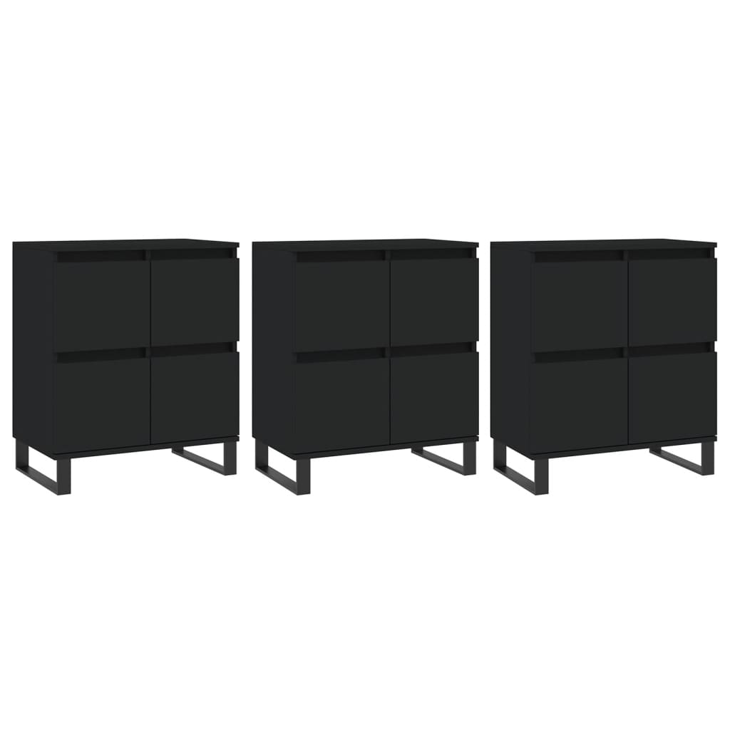 vidaXL Sideboards 3 Stk. Schwarz Holzwerkstoff