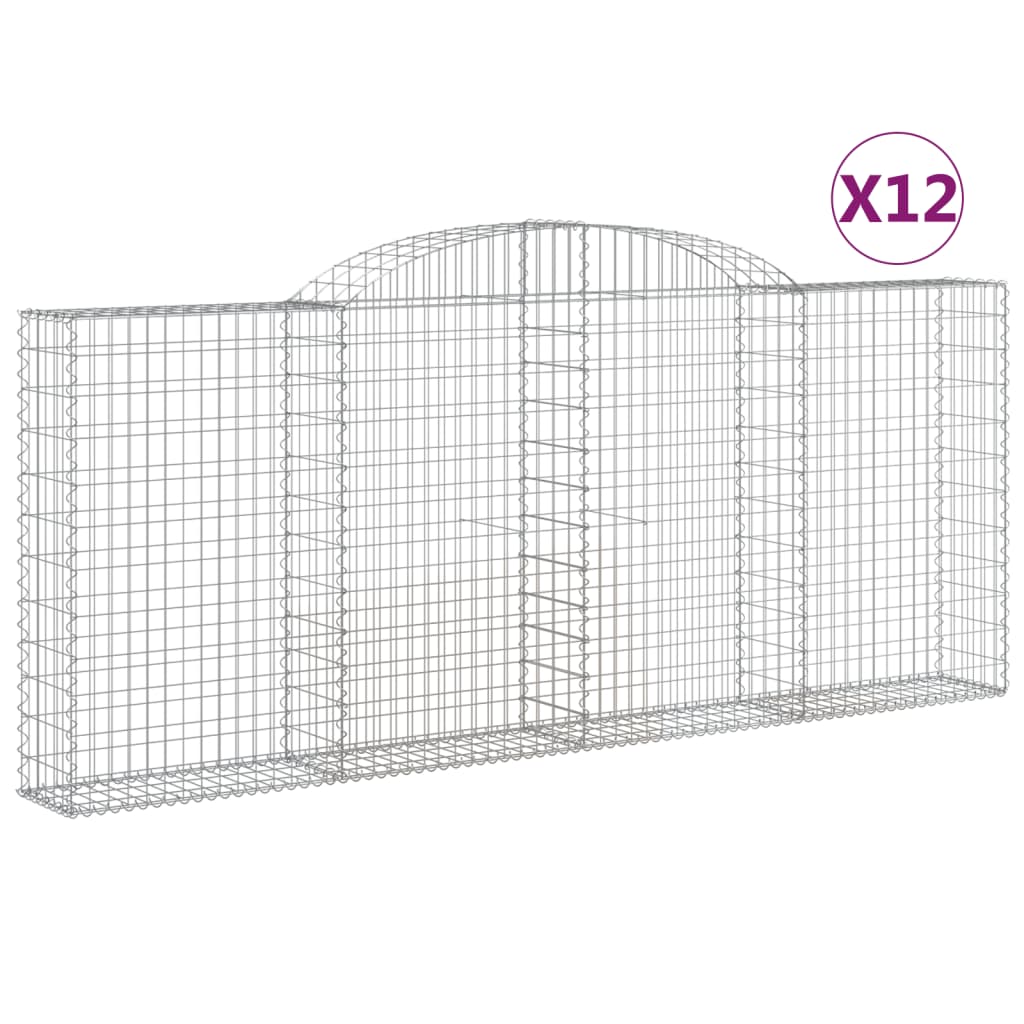 vidaXL Gabionen mit Hochbogen 12 Stk 300x30x120/140cm Verzinktes Eisen