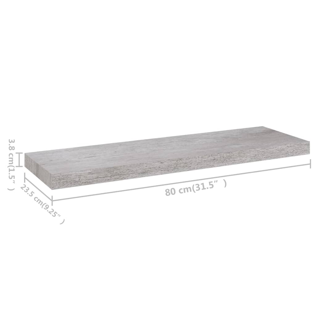 vidaXL Schweberegal Betongrau 80x23,5x3,8 cm MDF