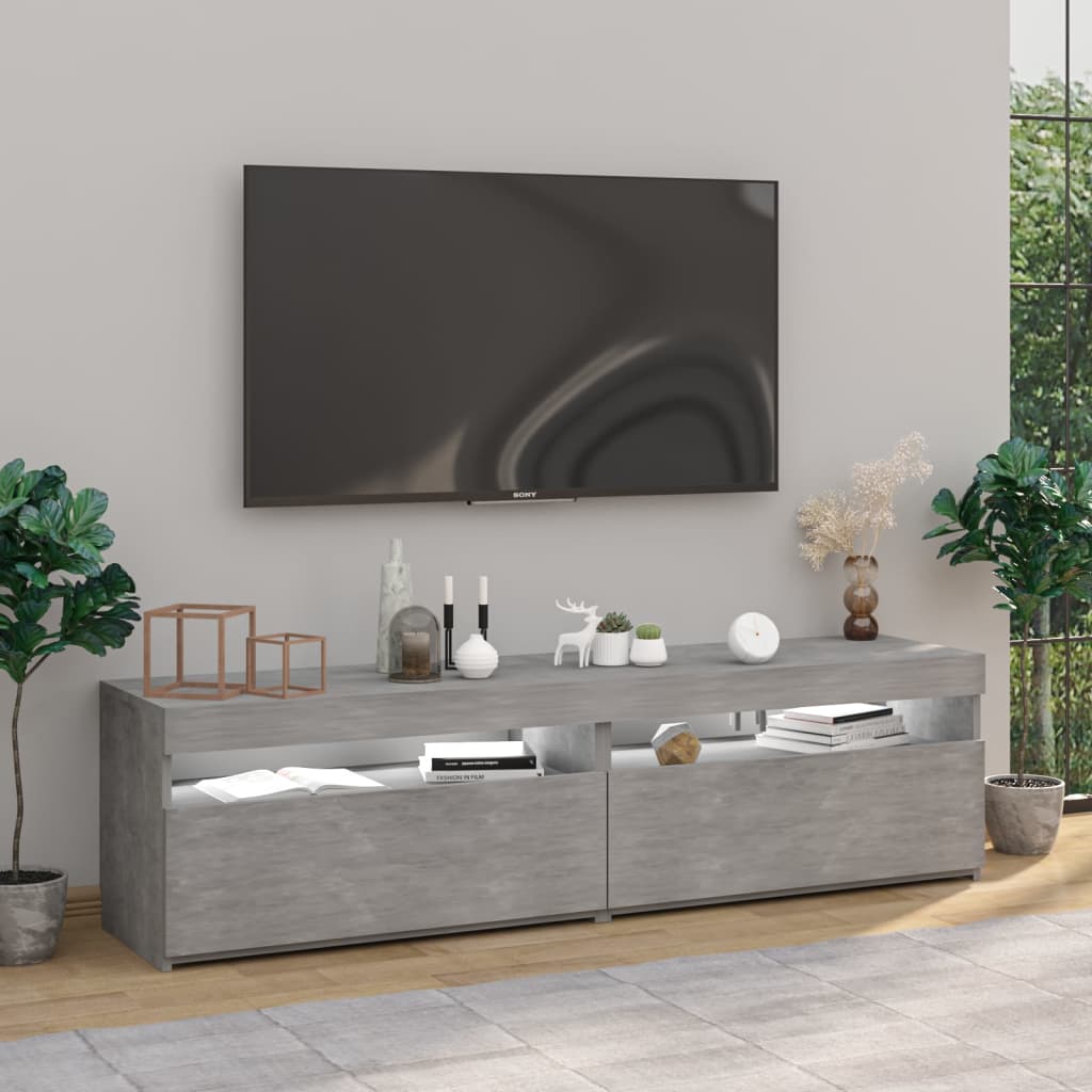 vidaXL TV-Schränke 2 Stk. mit LED-Leuchten Betongrau 75x35x40 cm