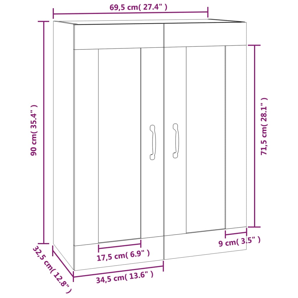 vidaXL Hängeschrank Räuchereiche 69,5x32,5x90 cm