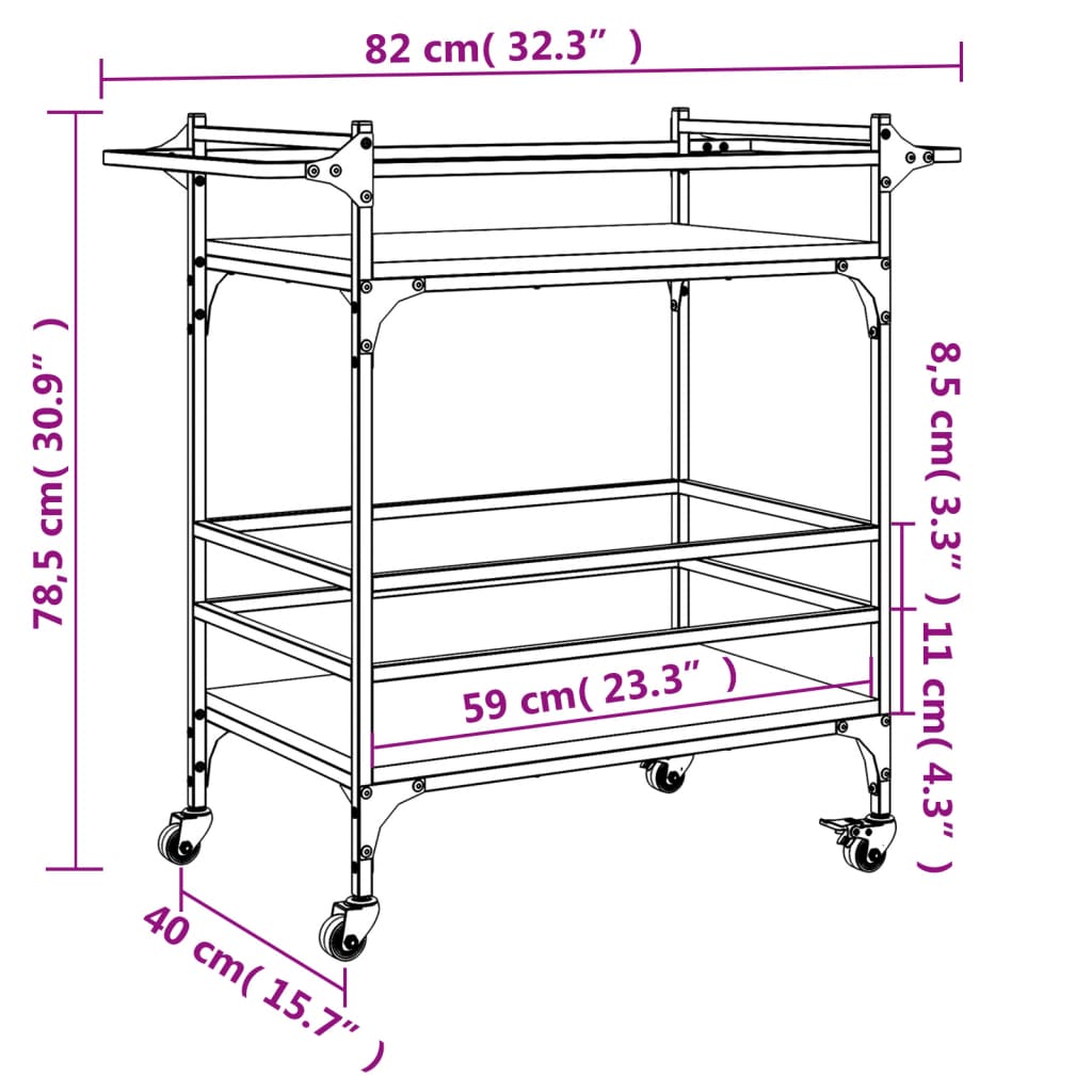 vidaXL Küchenwagen Grau Sonoma 82x40x78,5 cm Holzwerkstoff