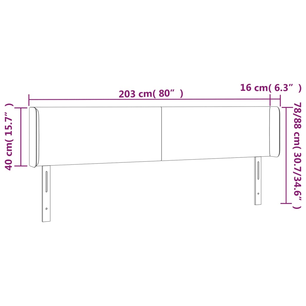 vidaXL Kopfteil mit Ohren Dunkelgrau 203x16x78/88 cm Samt