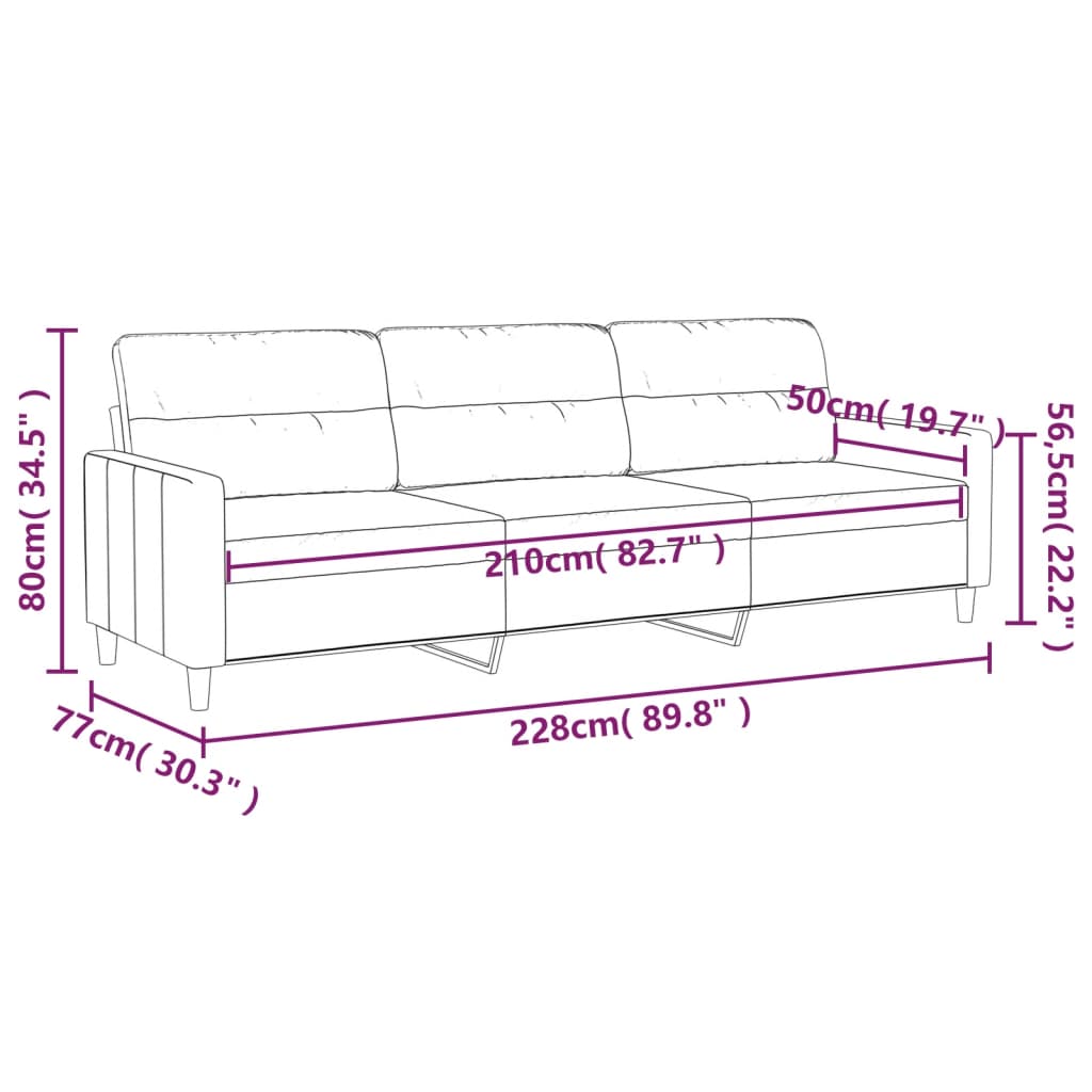 vidaXL 3-Sitzer-Sofa Hellgrau 210 cm Stoff