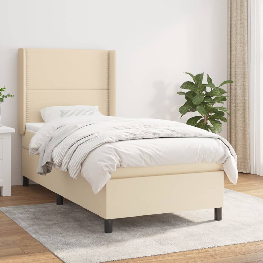 vidaXL Boxspringbett mit Matratze Creme 90x190 cm Stoff