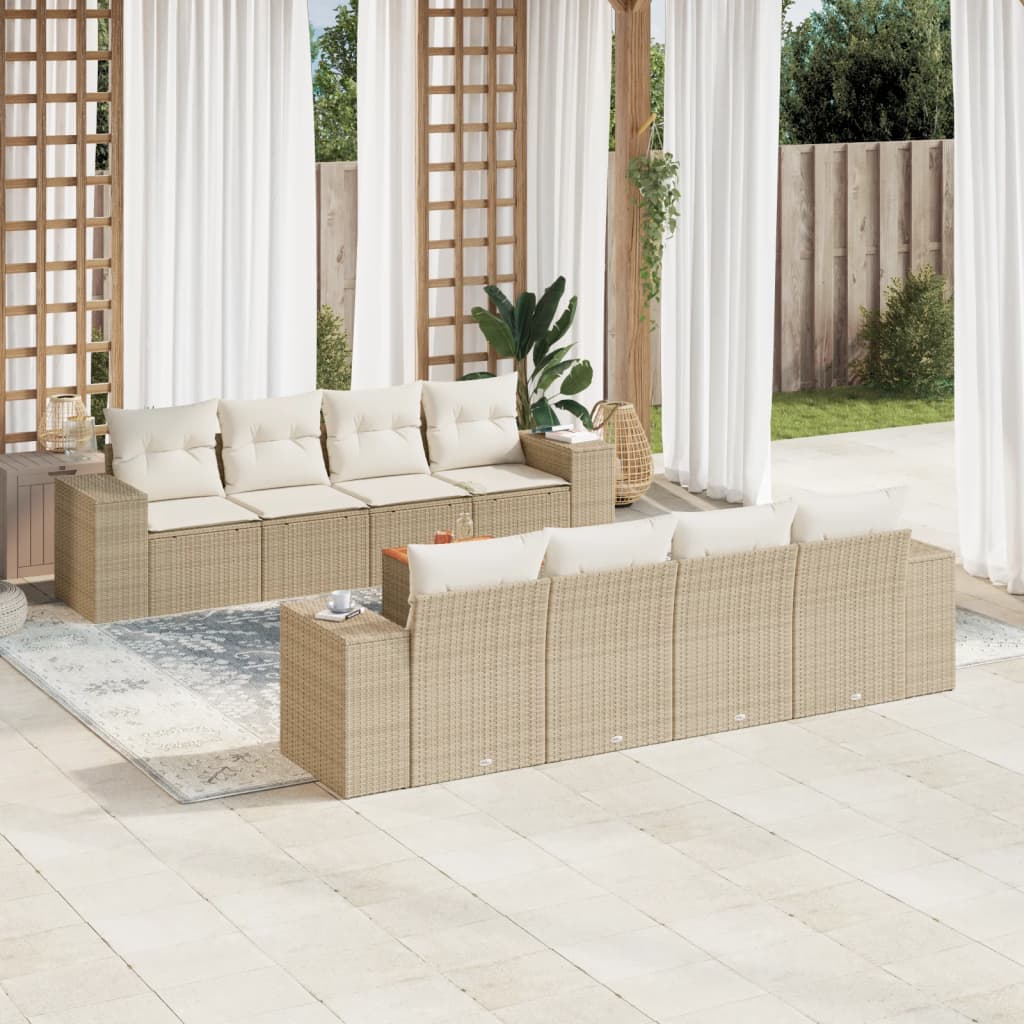 vidaXL 9-tlg. Garten-Sofagarnitur mit Kissen Beige Poly Rattan