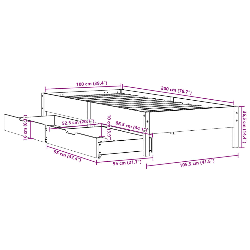 vidaXL Massivholzbett ohne Matratze Weiß 100x200 cm Kiefernholz