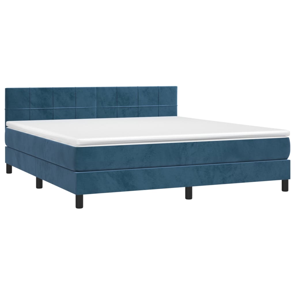 vidaXL Boxspringbett mit Matratze & LED Dunkelblau 160x200 cm Samt