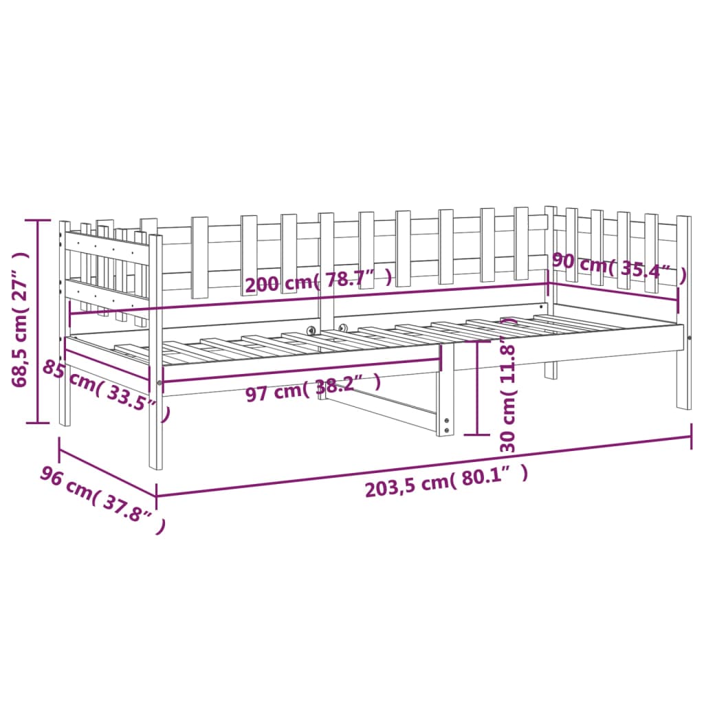 vidaXL Tagesbett ohne Matratze 90x200 cm Massivholz Kiefer