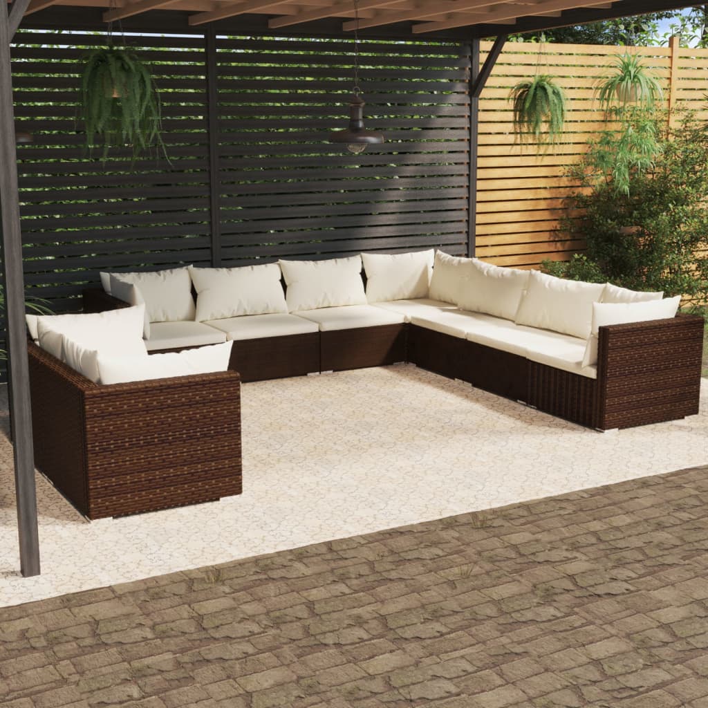 vidaXL 9-tlg. Garten-Lounge-Set mit Kissen Braun Poly Rattan