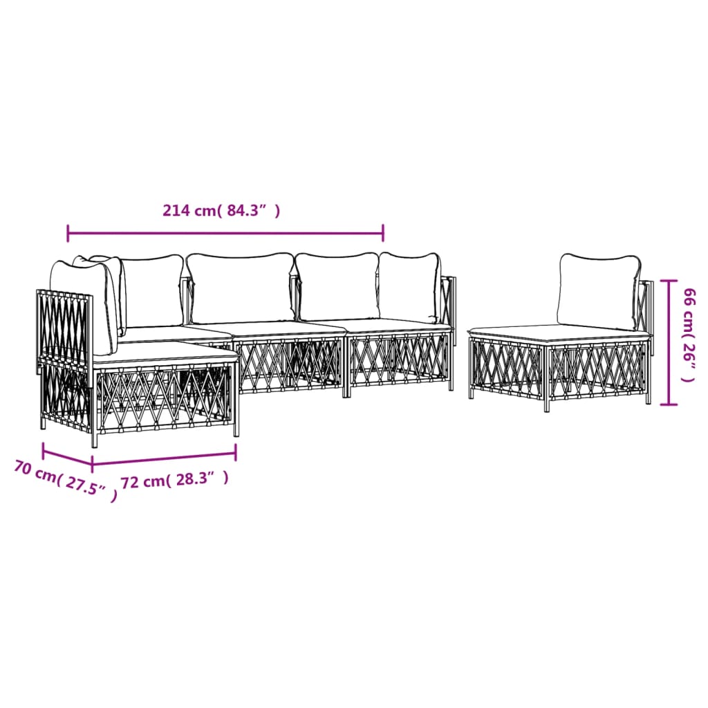 vidaXL 5-tlg. Garten-Lounge-Set mit Kissen Weiß Stahl