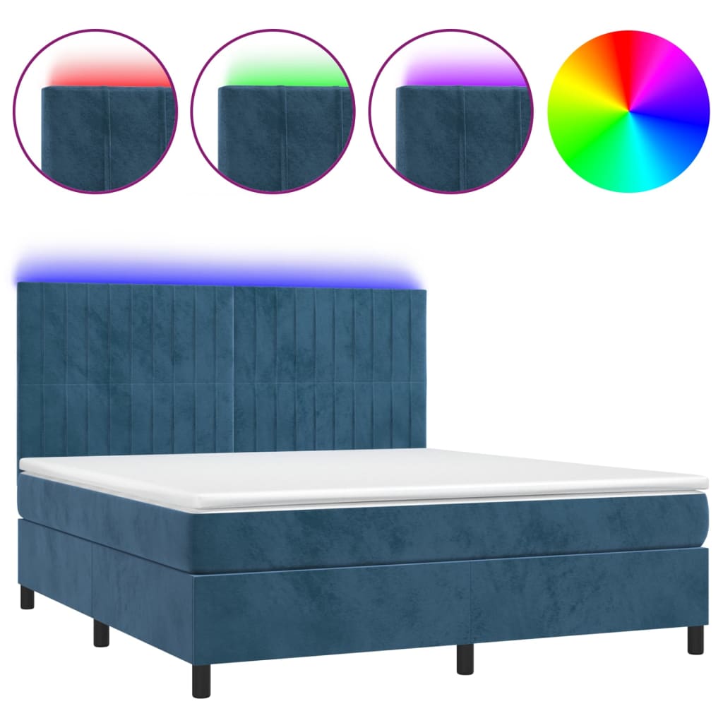 vidaXL Boxspringbett mit Matratze & LED Dunkelblau 160x200 cm Samt