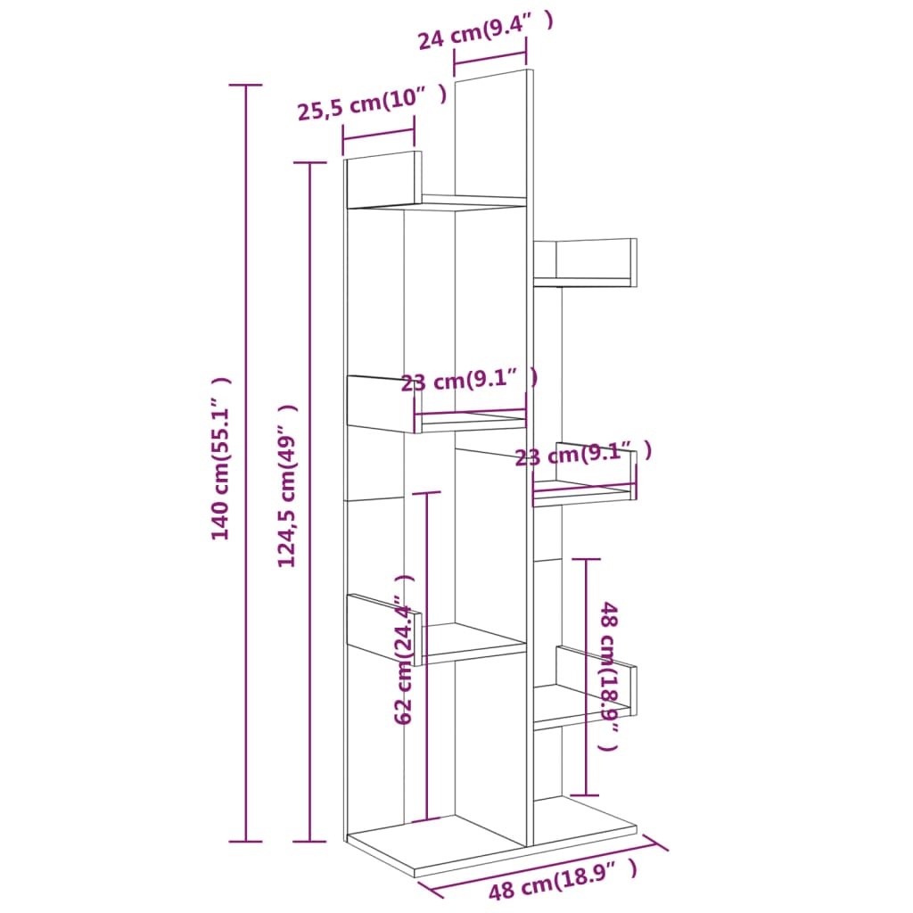 vidaXL Bücherregal 48x25,5x140 cm Braun Eichen-Optik Holzwerkstoff