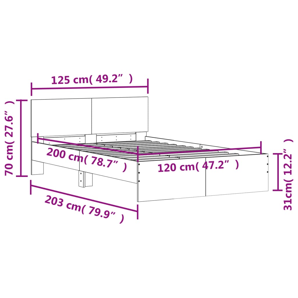 vidaXL Bettgestell mit Kopfteil Schwarz 120x200 cm