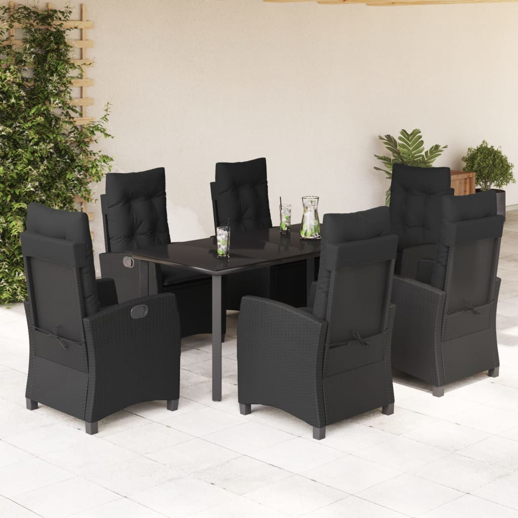 vidaXL 7-tlg. Garten-Essgruppe mit Kissen Schwarz Poly Rattan