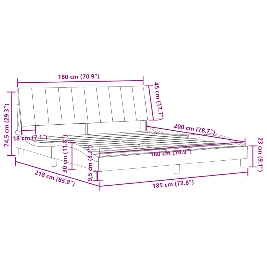 vidaXL Bettgestell mit Kopfteil Schwarz 180x200 cm Samt