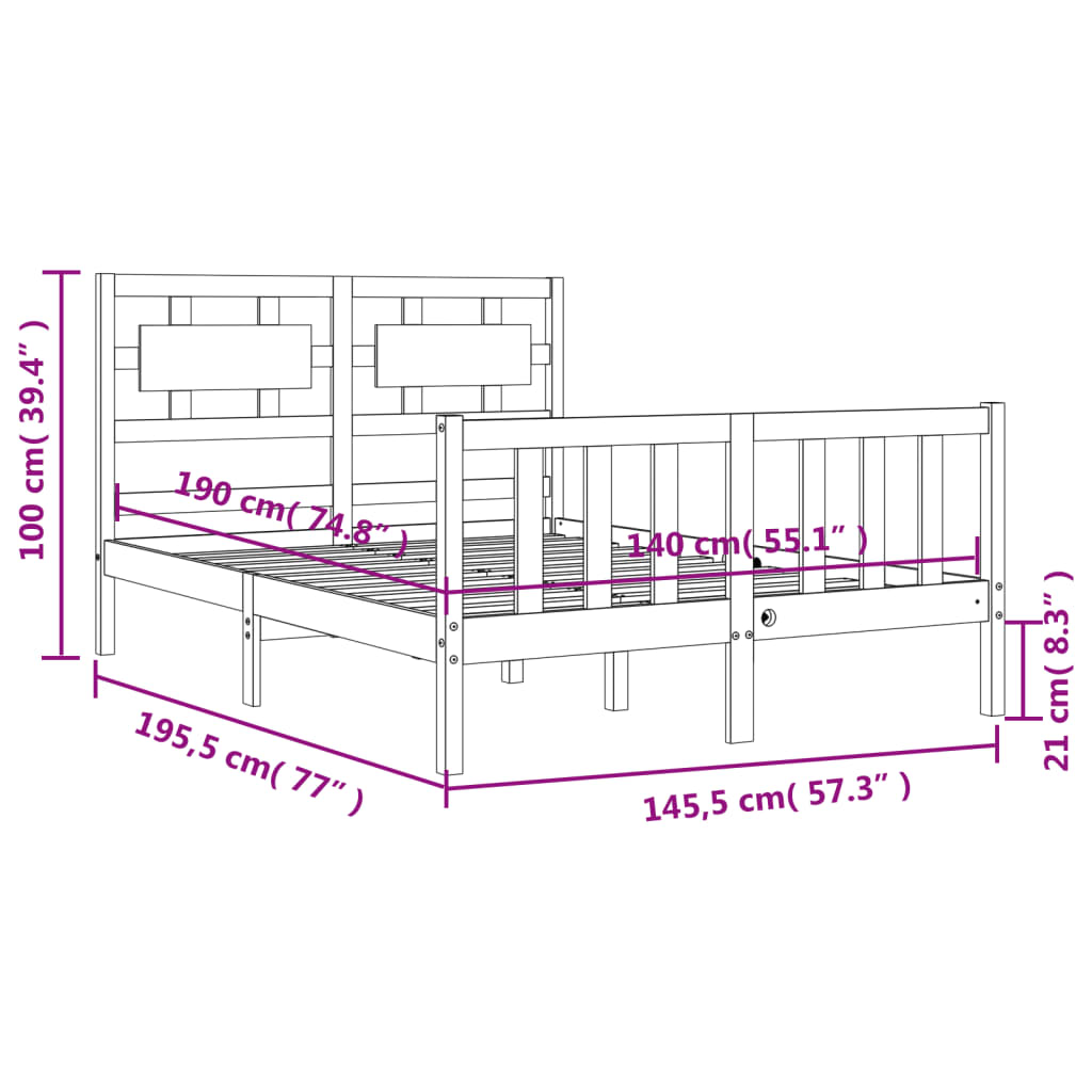 vidaXL Massivholzbett mit Kopfteil Schwarz 140x190 cm