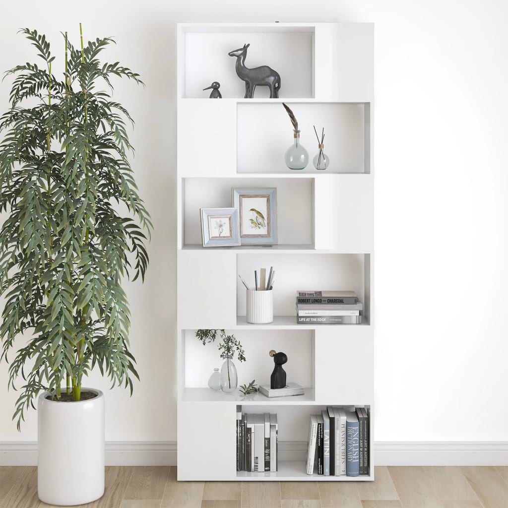 vidaXL Bücherregal Raumteiler Hochglanz-Weiß 80x24x186cm Holzwerkstoff