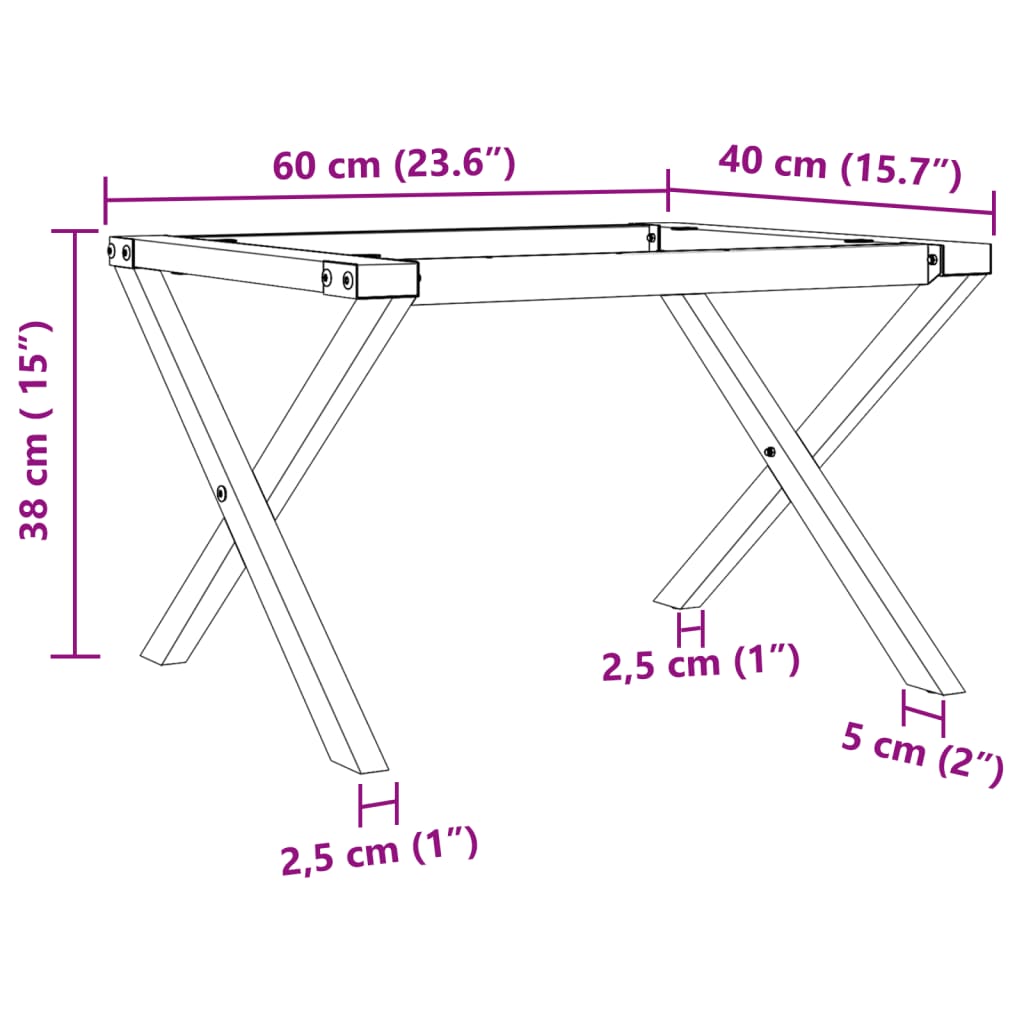 vidaXL Couchtisch-Gestell in X-Form 60x40x38 cm Gusseisen