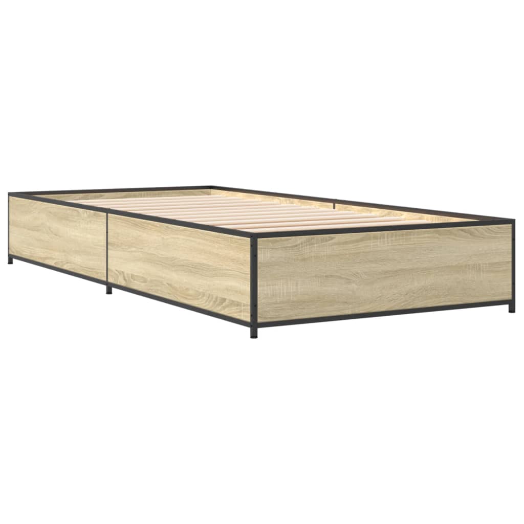 vidaXL Bettgestell Sonoma-Eiche 90x190 cm Holzwerkstoff und Metall